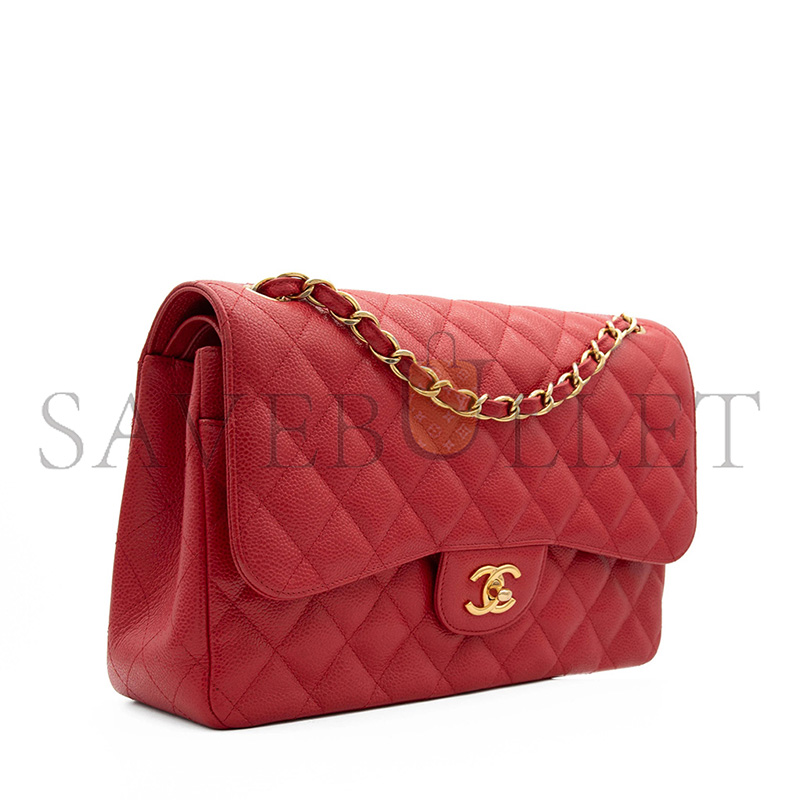 Ch**el MASTER JUMBO CLASSIC DOUBLE FLAP BAG RED SHINY CAVIAR GOLD HARDWARE (30*20*9cm)